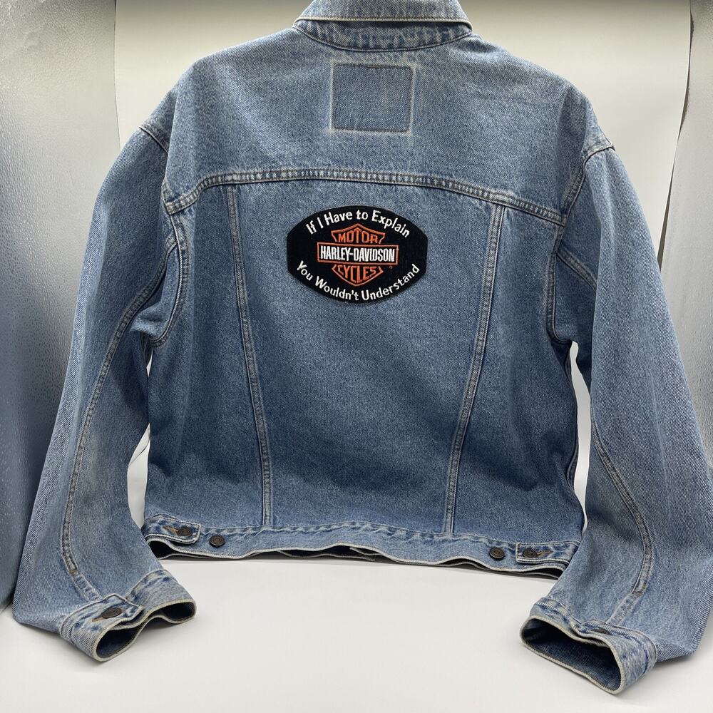 Levi Strauss Denim Jean Trucker Jacket red tag Sz M 70507-0389 Harley Patch